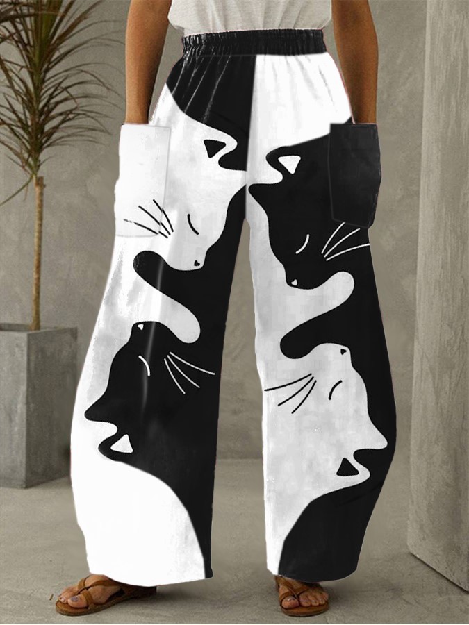 Title 5, Printed Elastic Waist Wide Leg Pants for Home. ...