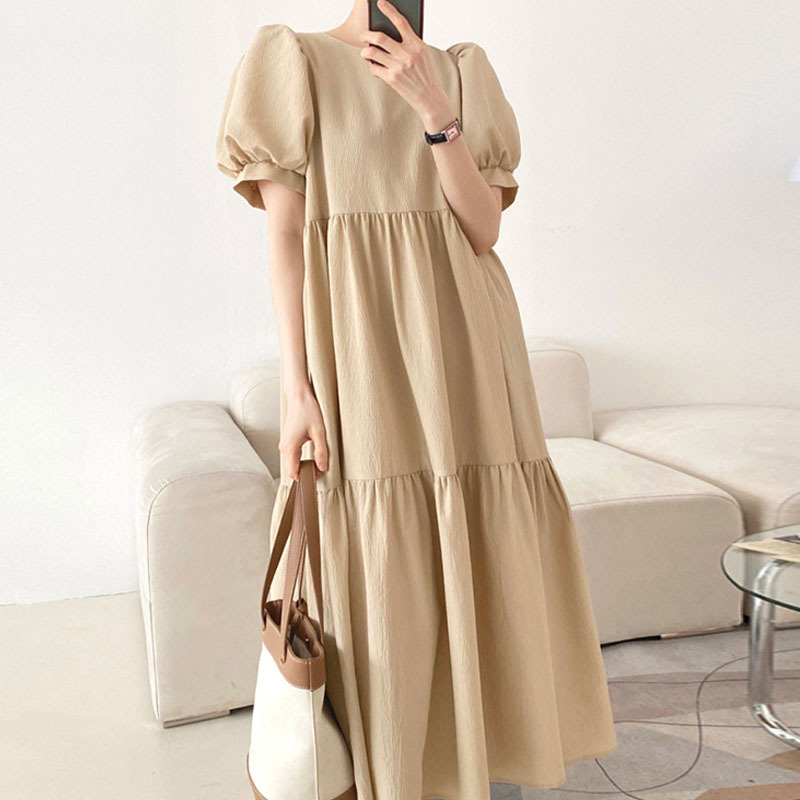 Pleated Layered Long Knee-length Dress For Women