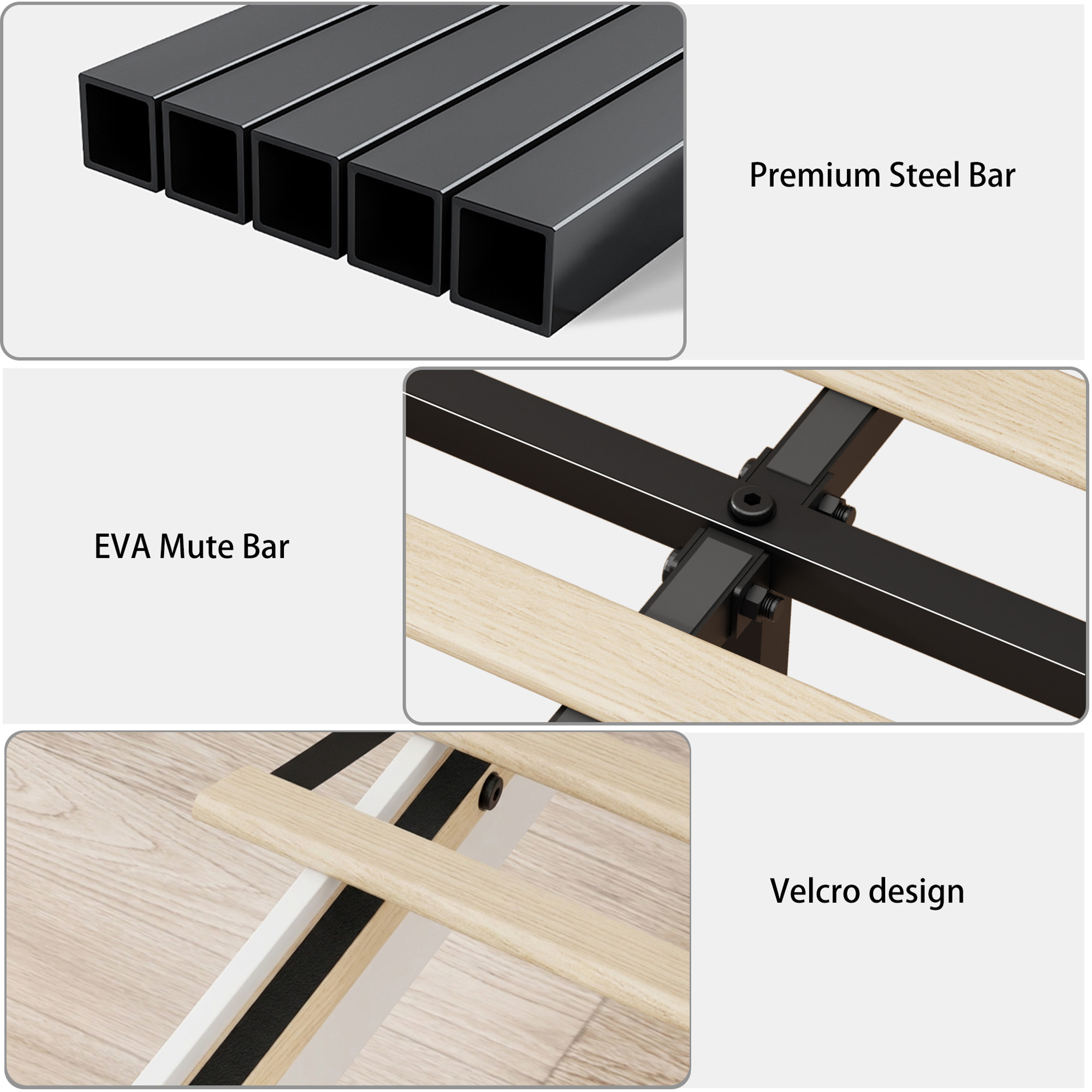 King Metal Bed Frame With Charging Station, No Box Spring, White — foto 2