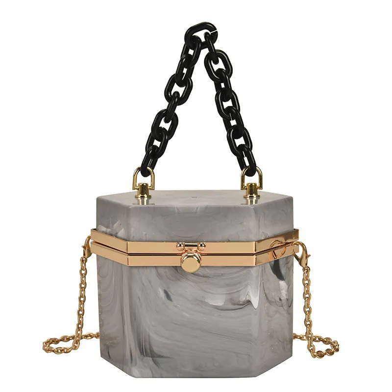 Box Bag Acrylic Candy Color Portable Chain Messenger Dinner Bag - Grey