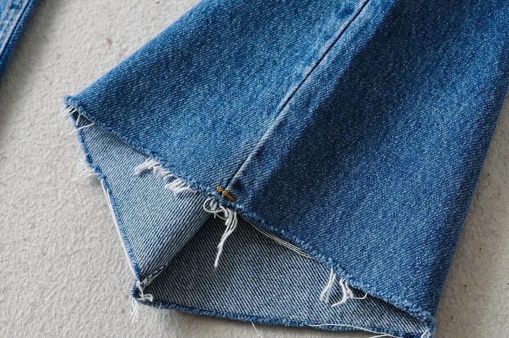 Mopping And Frayed Denim Trousers New High-waisted Loose-fitting Thin Straight And Wide-legged