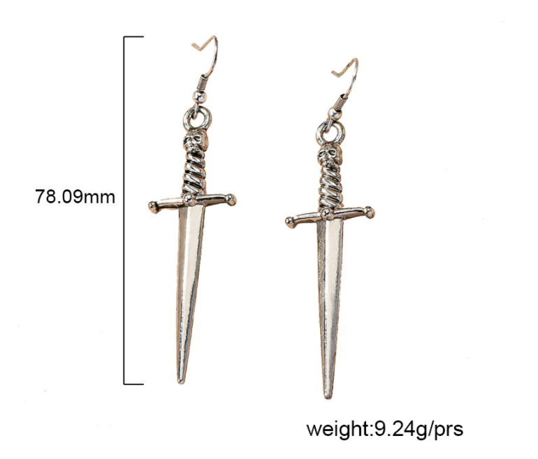 Steel Skull Sword Earrings Womens