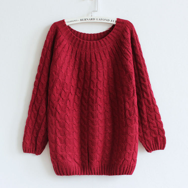 Women's Solid Color Knitted Round Neck Long Sleeve Sweater