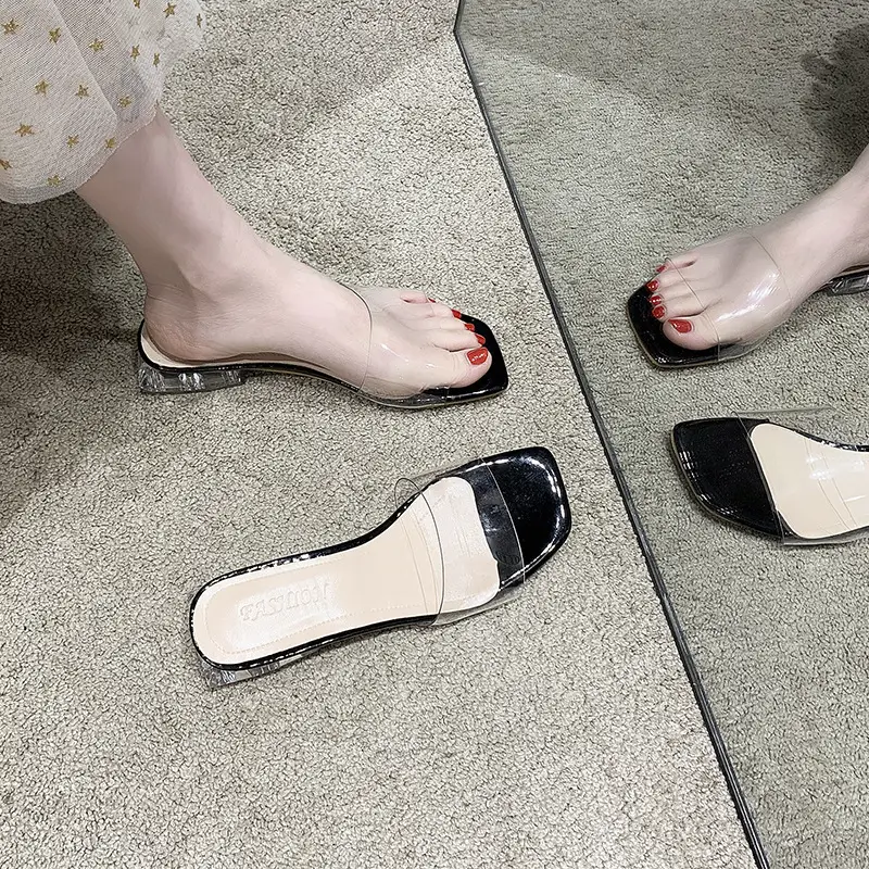 Thick Heel Half Drag Mid-heeled Shoes Temperament