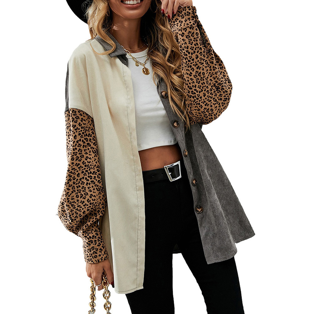 Title 6, Gray Color Block Leopard Patch Corduroy Pullover