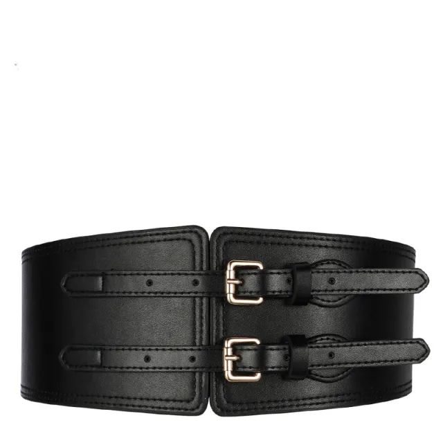 Coat Decorated With A Wide Waistband, Women's Waist Elasticated Elastic Belt Black - Shop at LoveMi