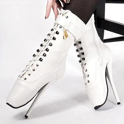 18cm Ballet Stiletto Heels Lace up Ankle Boots Large Size White - Shop at LoveMi