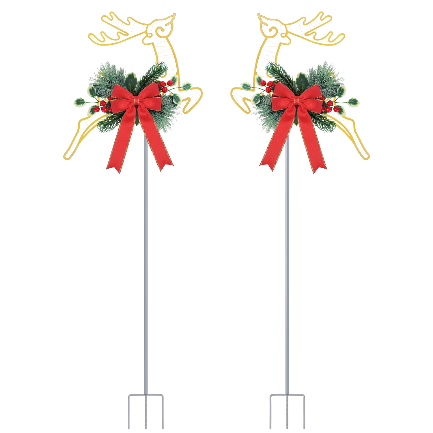 Christmas Lighted Reindeer Decoration LED Pathway Stake Lights Battery Powered For Outdoor Garden Lawn Porch Front Door Patio Holiday Decor 2Pcs - Shop at LoveMi