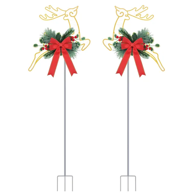 Christmas Lighted Reindeer Decoration LED Pathway Stake Lights Battery Powered For Outdoor Garden Lawn Porch Front Door Patio Holiday Decor 2Pcs - Shop at LoveMi