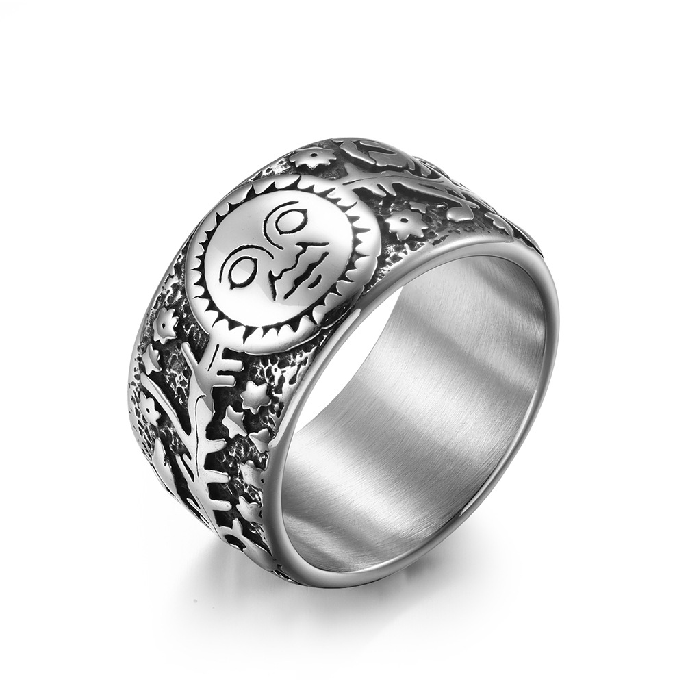 Title 5, Bague homme Vintage Soleil Étoile Lune en acier...