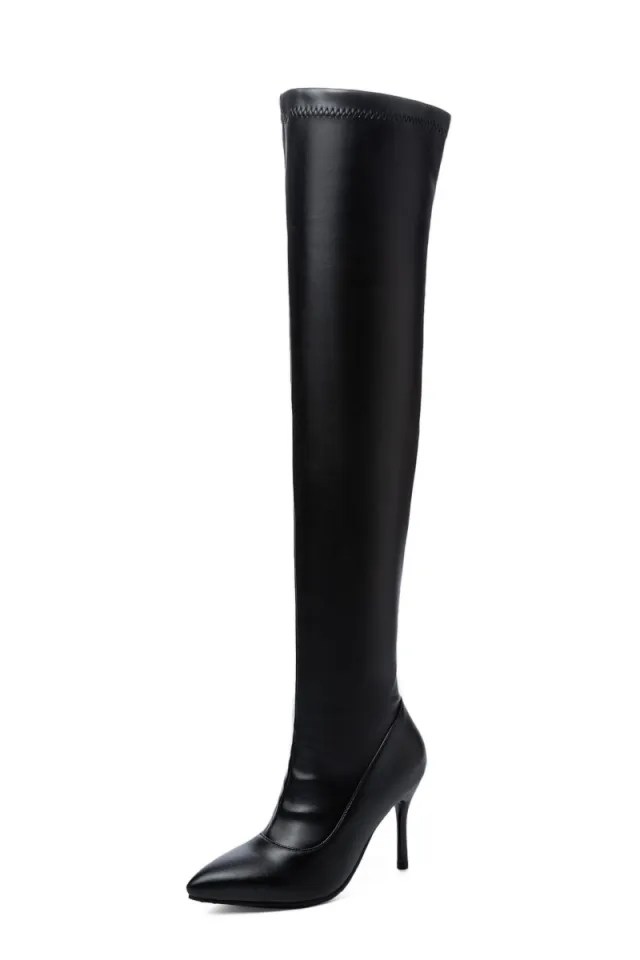 High Boots Women Stiletto High Heel Side Zipper Stretch Black - Shop at LoveMi