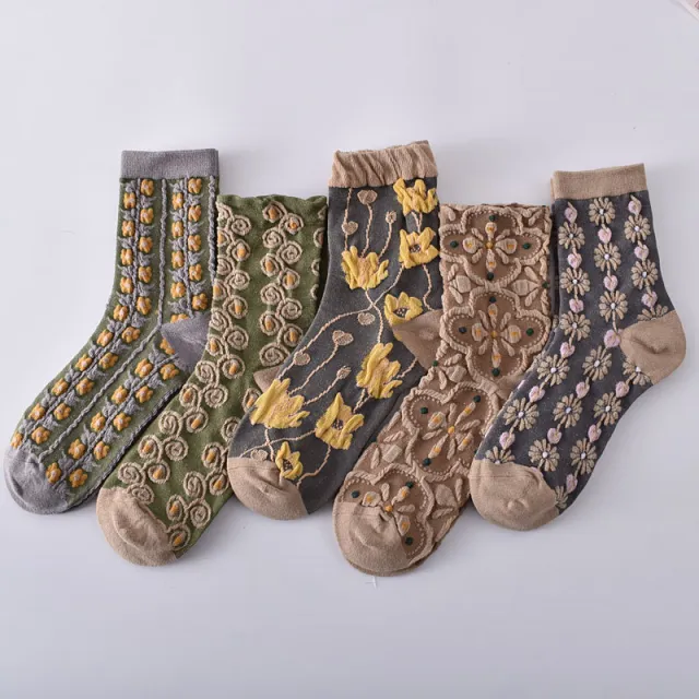 Cotton Socks Retro Court Three dimensional Embossed Women's Average Size - Shop at LoveMi
