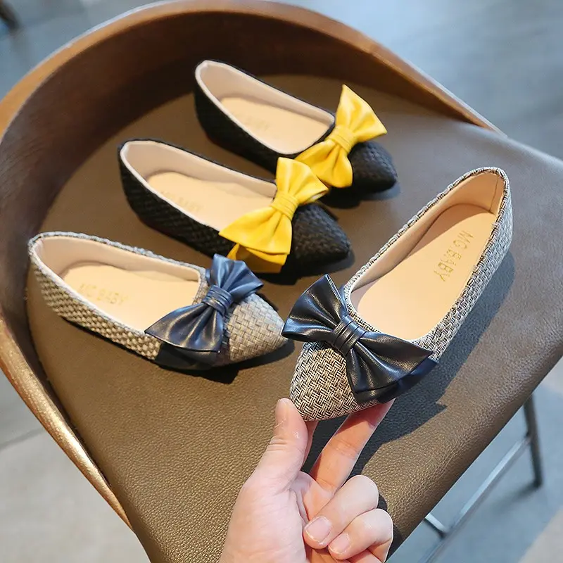 Children's Leather Shoes Pointed Toe Bow Girls Princess