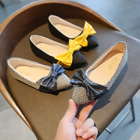 Children's Leather Shoes Pointed Toe Bow Girls Princess