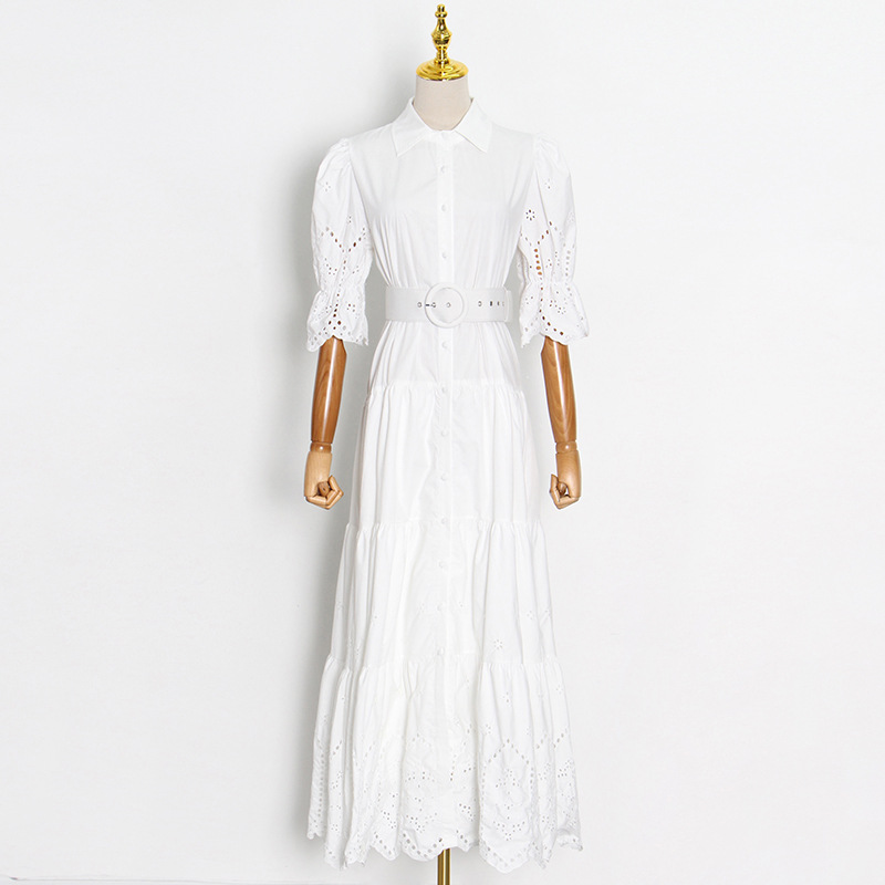 Single-Breasted Lapel Solid Color High Waist Dress - Image 3