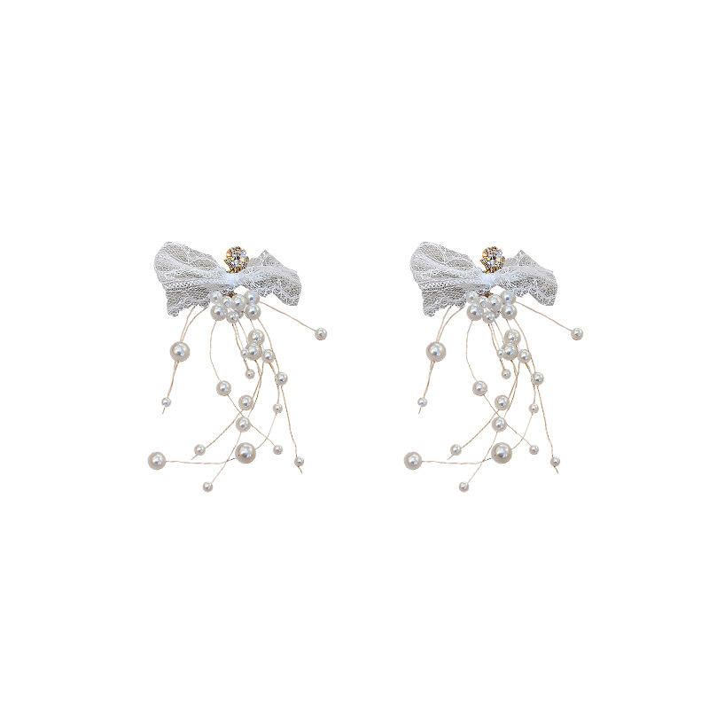 Pearl And Diamond Lace Bow Earrings
