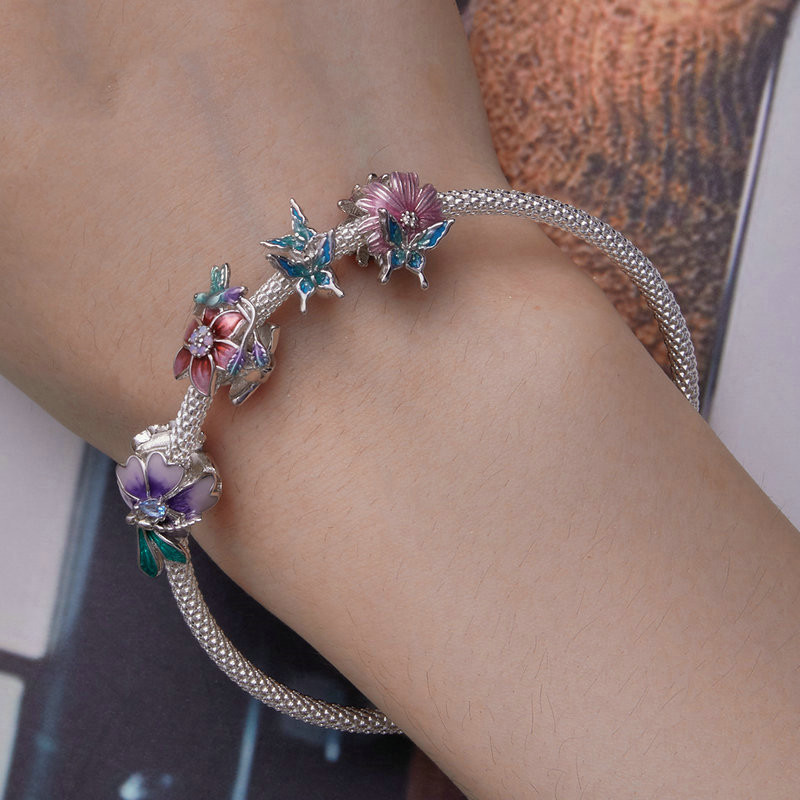 New S925 Silver Butterfly Chrysanthemum Beading Accessories