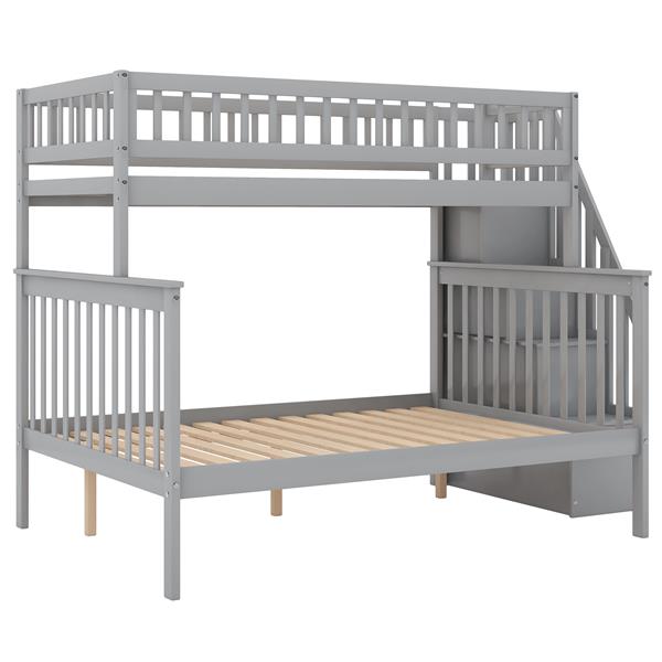 Twin Over Full Stairway Bunk Bed With Storage, Gray_voghion.com