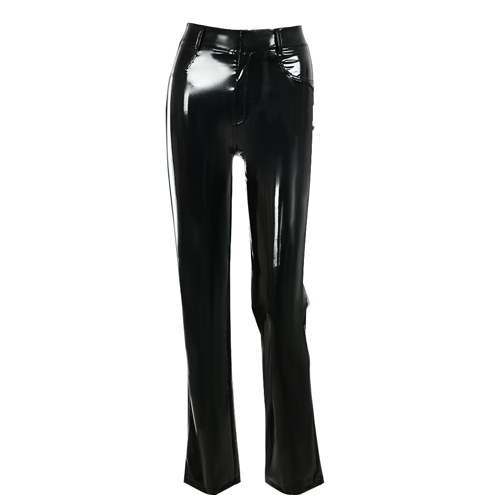 PU Leather Women's High waisted Butt lifting Hot Girl Straight leg Pants Black - Shop at LoveMi