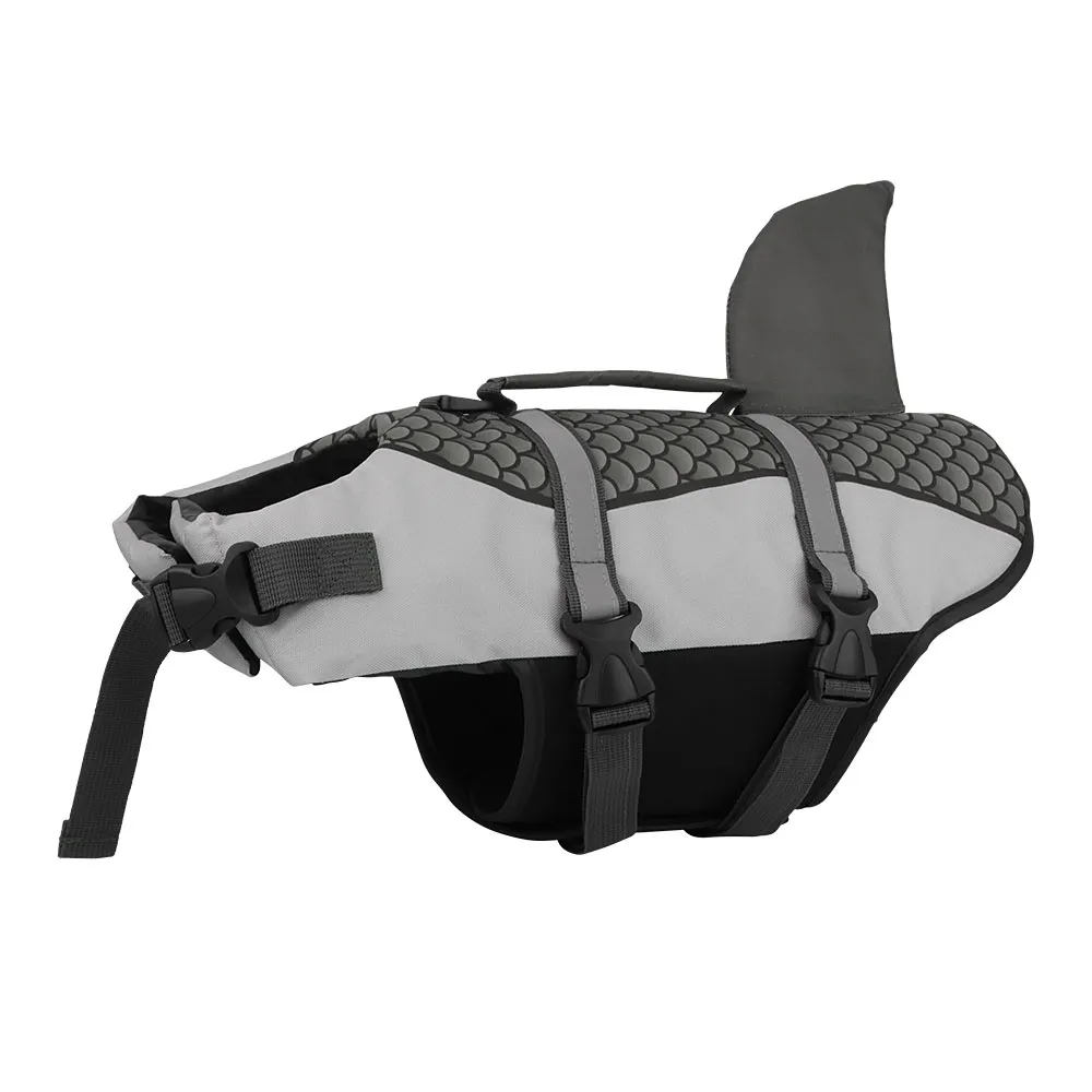 Swim Pet Dog Life Jacket Vest Clothes Life Vest Collar Harness Pets Swimming Summer Swimwear Scales Shark Pet Products - Grey