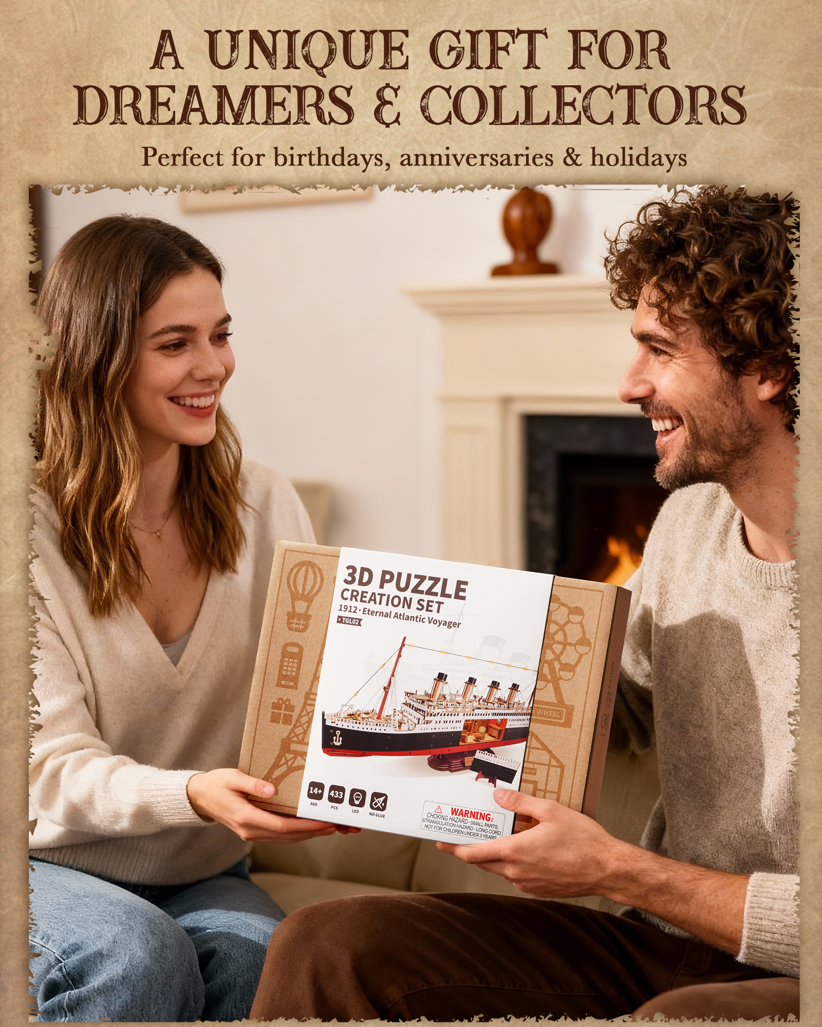 ROBOTIME 3D Wooden Puzzle 1912 Eternal Atlantic Voyager, Model Kits For Adults To Build, Home Decoration Craft Gifts For Adults And Teens