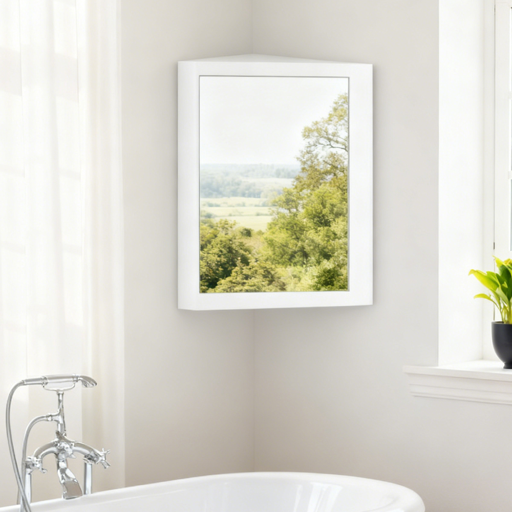 Corner Medicine Cabinet With Mirror With Open Mirror Door And Adjustable Shelf