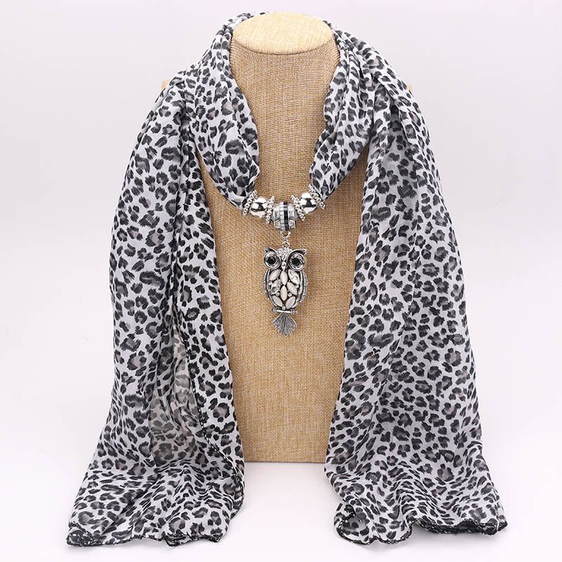 Print Alloy Pendant Scarf Beaded Pendant ScarfPrinted Chiffon Necklace