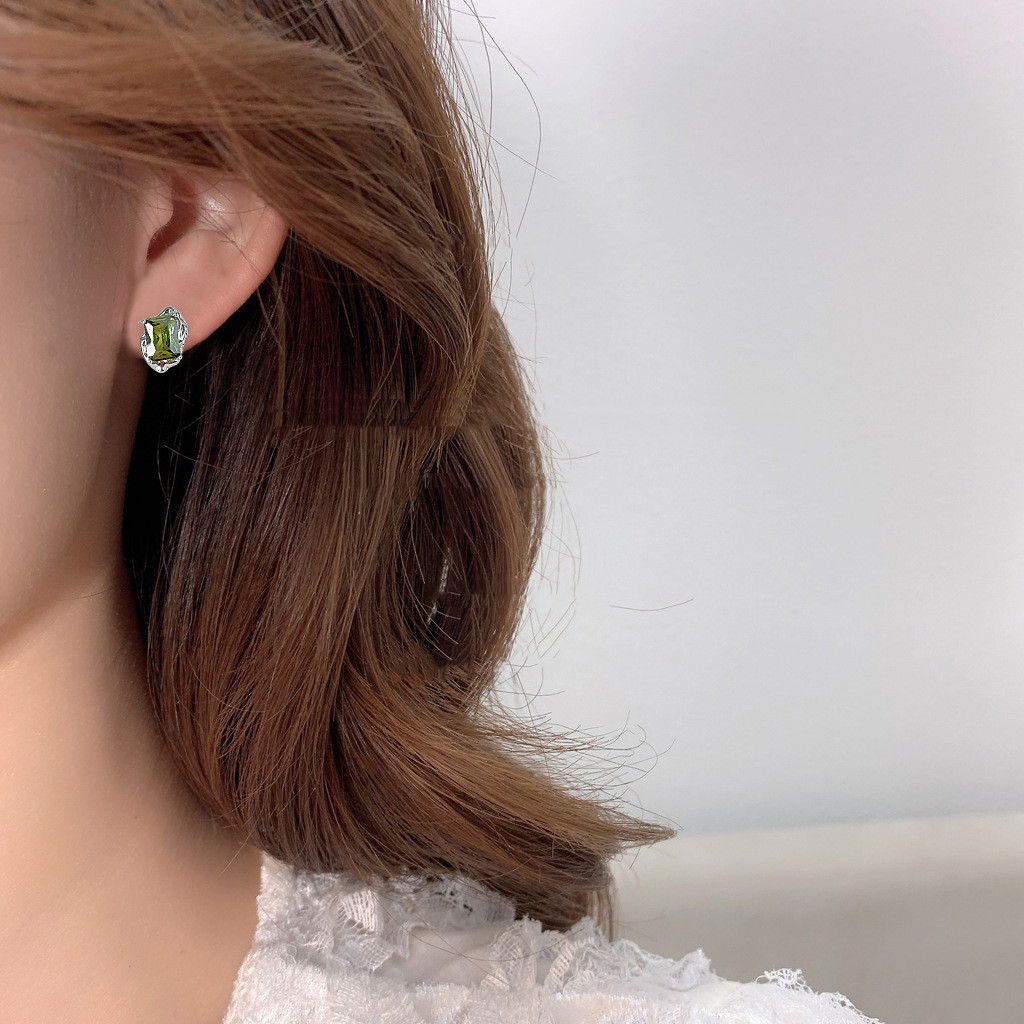 Women's Temperament Shaped Olive Green Zircon Stud Earrings