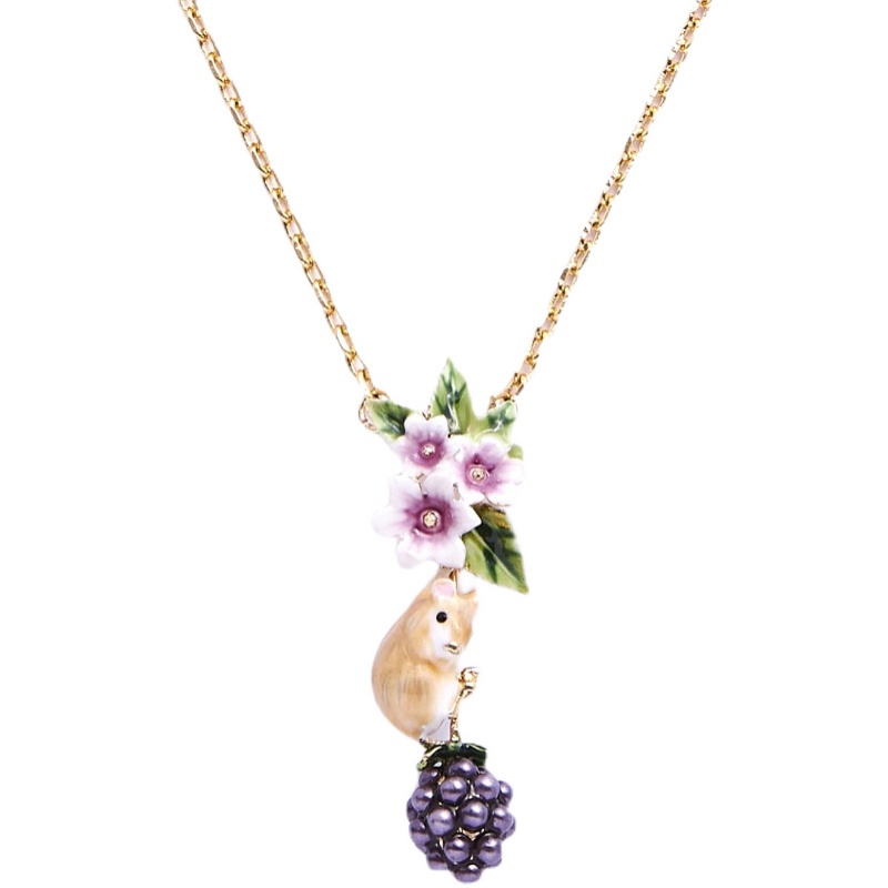 Cute Vole Purple Grape Flower Pendant Necklace