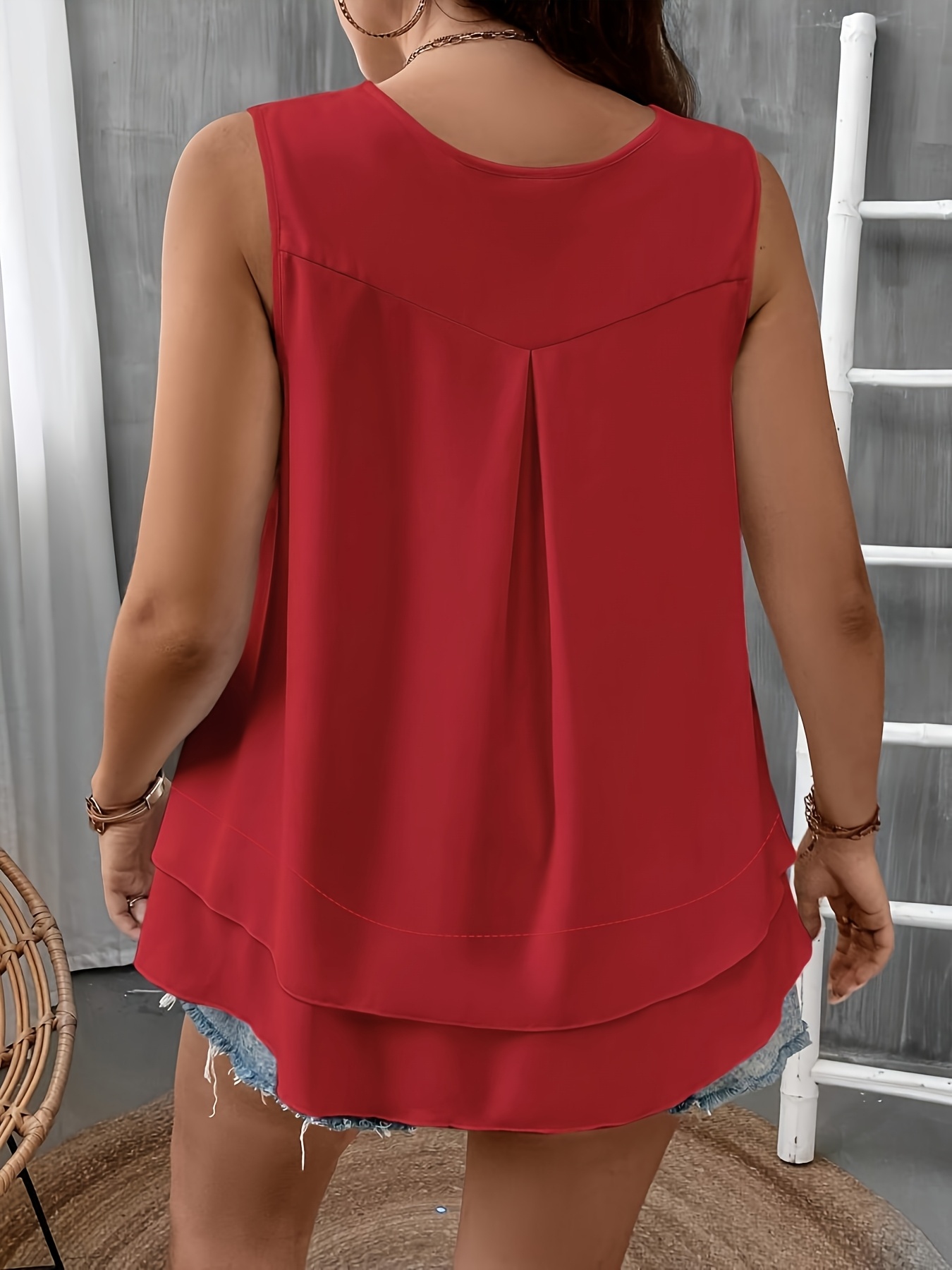 Self-pick-up Plus Size Women’S Solid Color V-Neck Sleeveless Shirt Fashion Chiffon Tank Top  Only Self-pickup Is Supported