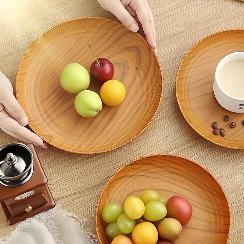 10 Creative Wood Grain Plastic Plates - Round Striped Design, High-Quality Lightweight, Suitable For Home, Dessert Shops 6