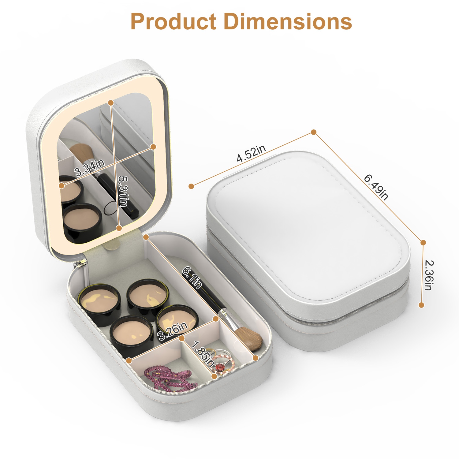 1Pc Portable Travel Makeup Bag With LED Mirror Rechargeable Beauty Mirror With 3 Color Light Dimmable Brightness Waterproof Cosmetic Bag With 4 Compartments Ideal Gift For Women Valentines Day Gift — foto 7