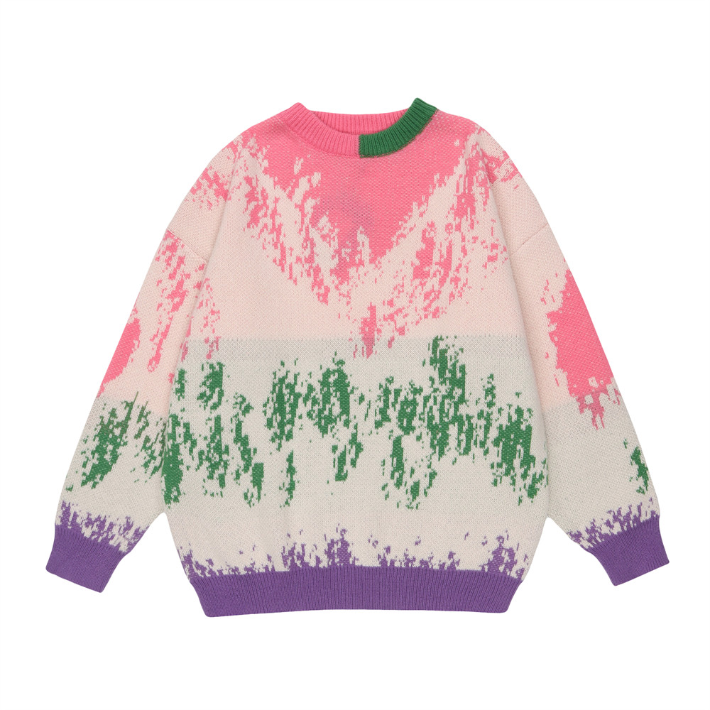 Colorblock Graffiti Sweater Men's Fashion Personality