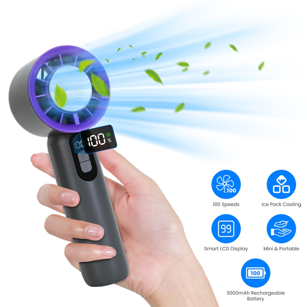 Speed Handheld Cooling Fan With Superconducting Ice Pack, 3000mAh Rechargeable Portable Mini Air Cooler With LCD Display For Summer Outdoor Travel — foto 7
