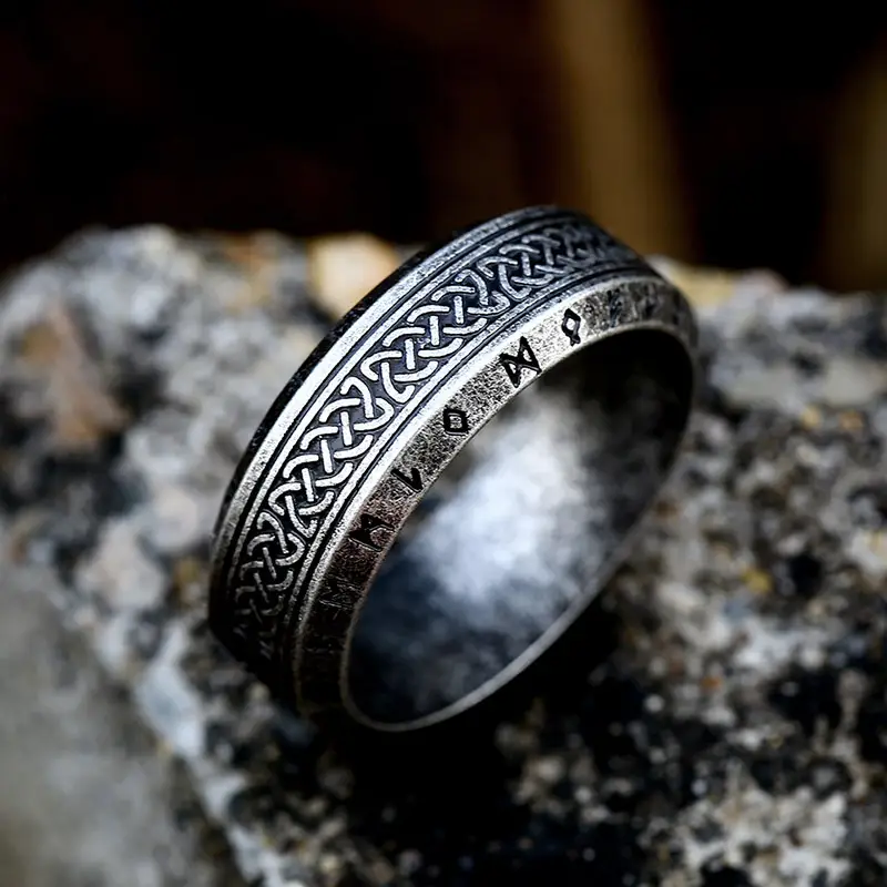 Vintage Viking Alphabet Celtic Knot Titanium Steel Ring