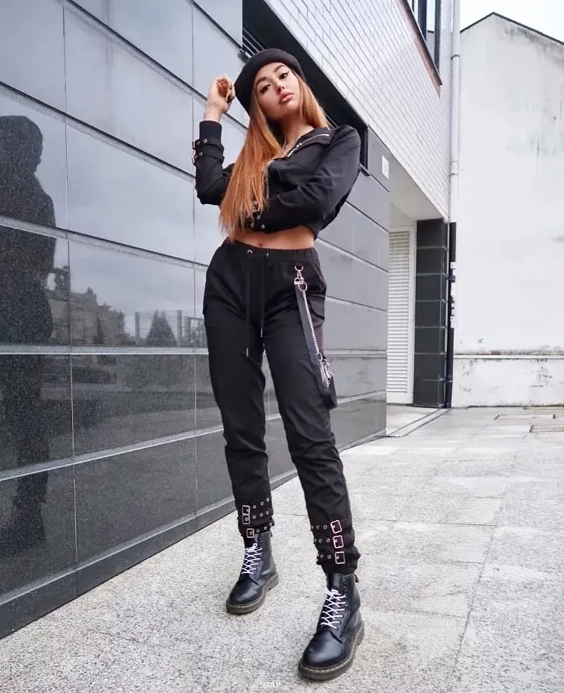 Autumn Women's Ankle Elastic Buckle Overalls - Black