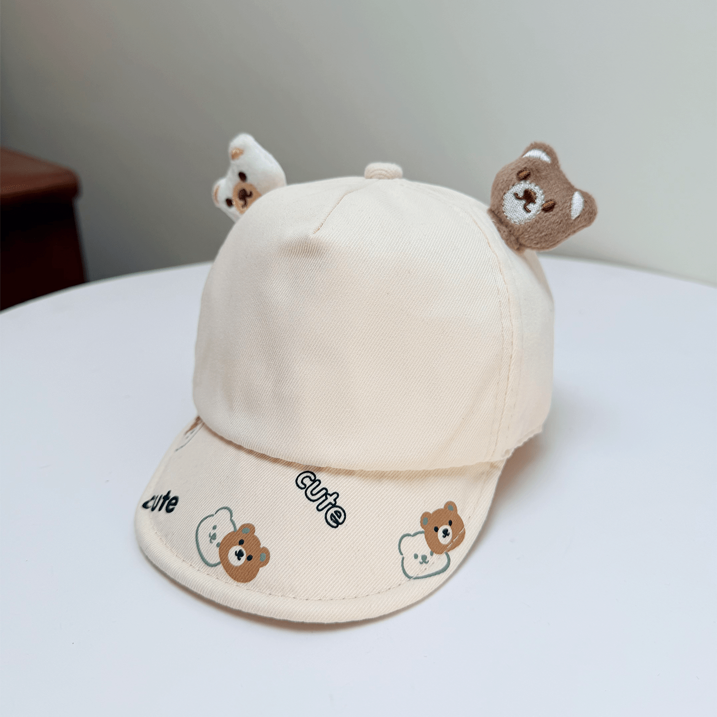 Korean-style Patchwork Printed Lettering Soft Brimmed Baseball Cap With Three-dimensional Plush Bear Ears And Baby Style Cap 3