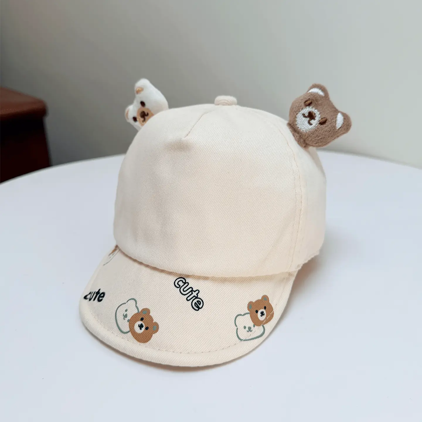 Korean-style Patchwork Printed Lettering Soft Brimmed Baseball Cap With Three-dimensional Plush Bear Ears And Baby Style Cap