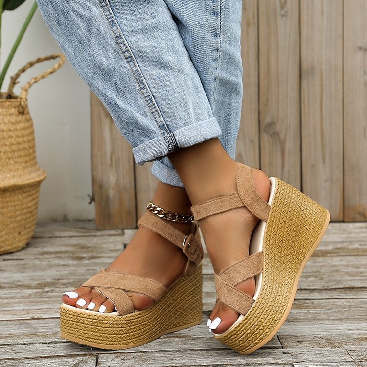 Wedge Sandals For Women Summer Casual Non-slip Cross-strap Platform Shoes With Hemp Heels Shoes - Image 7