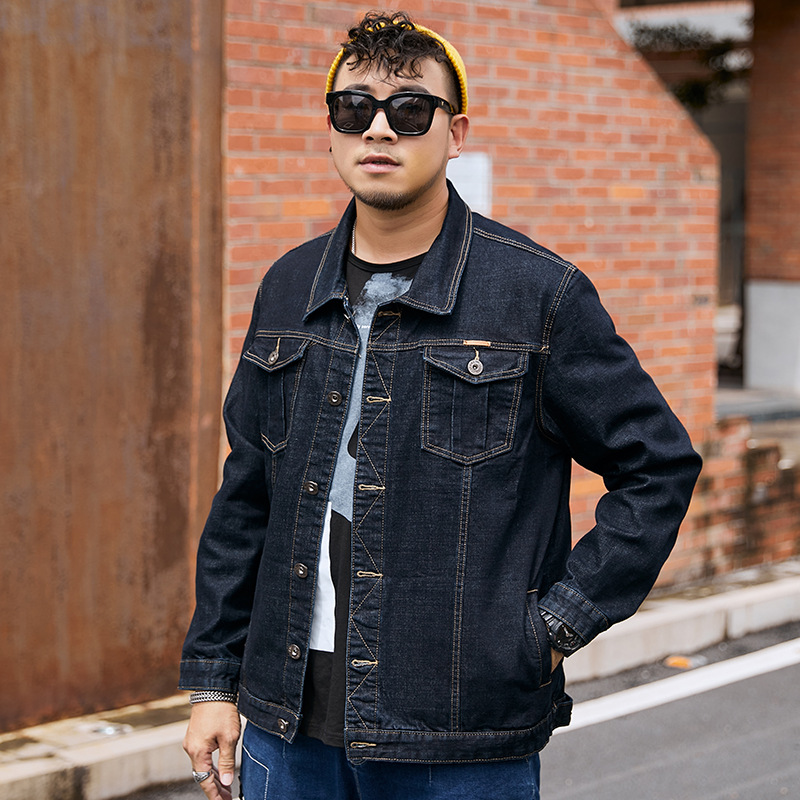 Plus Size Men's Trendy Brand Slim Denim Jacket Plus Fat