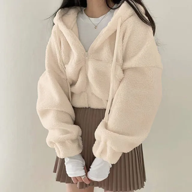 Academy Retro Solid Lamb Wool Casual Jacket Top Apricot - Shop at LoveMi