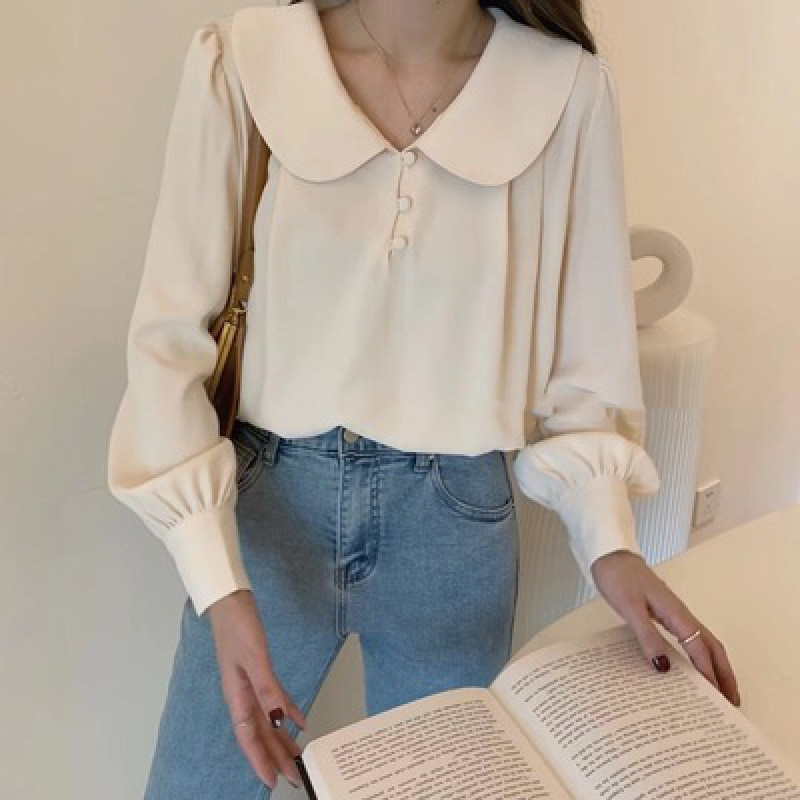 Title 4, Doll Collar Chiffon Shirt Puff Sleeve Top