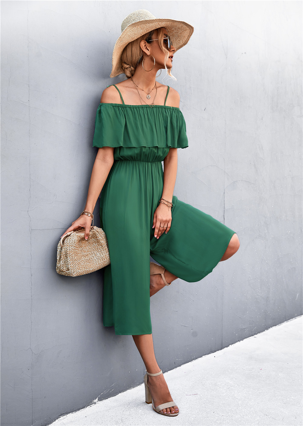 Solid Color One-Shoulder Loose Casual Sling Jumpsuit - Image 5
