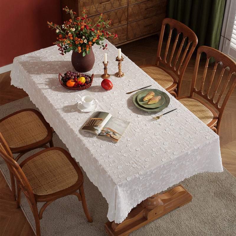Cotton Lace Three-dimensional White Flower Embroidery Tablecloth — image 1