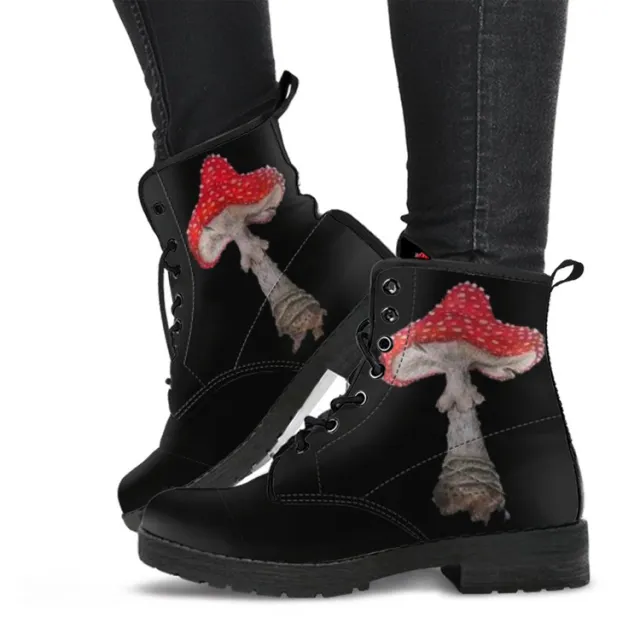 European And American Personality 3D Tuya Mushroom Pattern Lace up Martin Boots Black - Shop at LoveMi