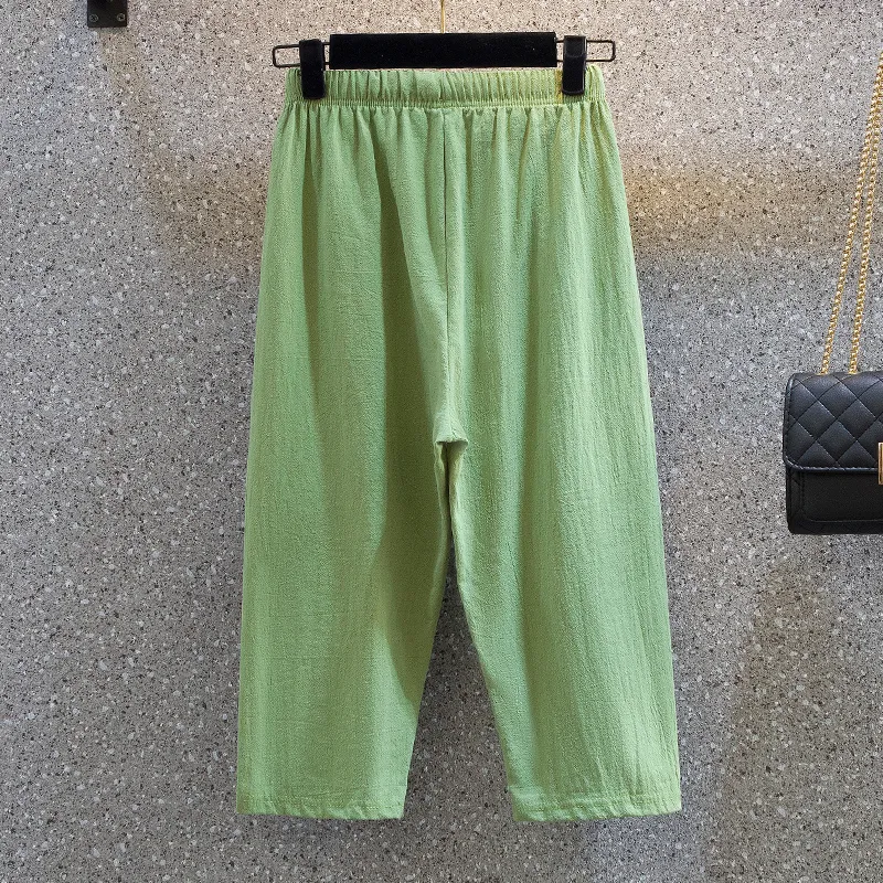 Plus Size Women Casual Cropped Trousers - Green