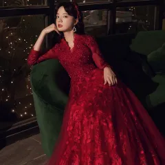 Black Evening Dress Feminine And Luxurious - Wine Red Long Style - View 1