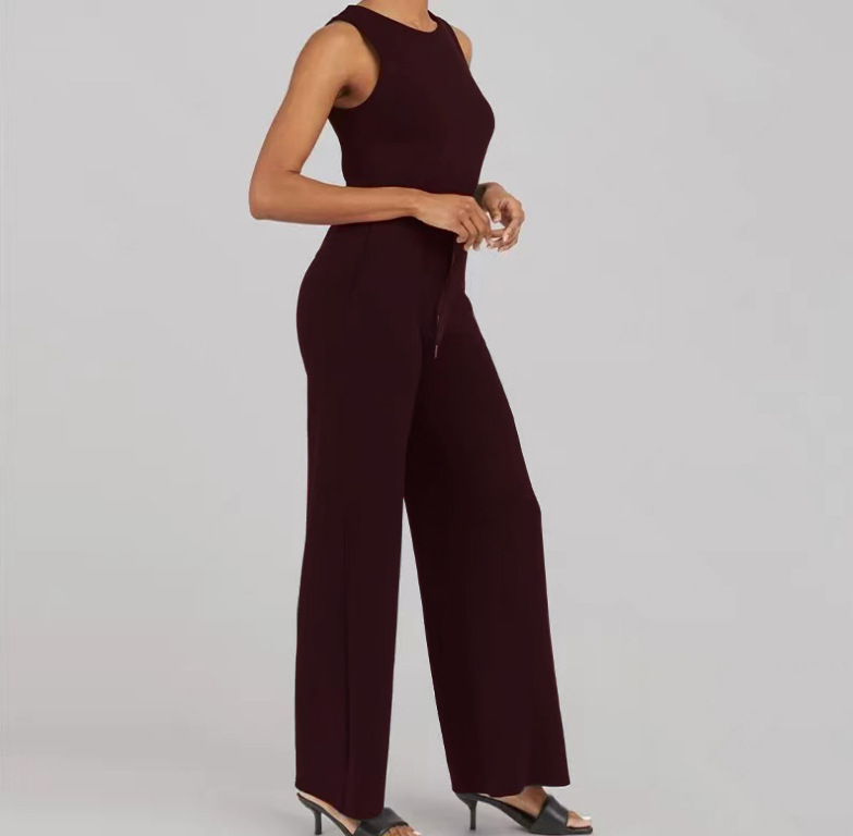 Solid Color Jumpsuit Sleeveless Tops Tie Elastic Pants Romper Purple - Shop at LoveMi