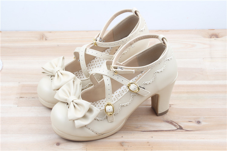 Sweet Girl Loli Color Matching Cross Straps Lolita Round Toe Princess Shoes