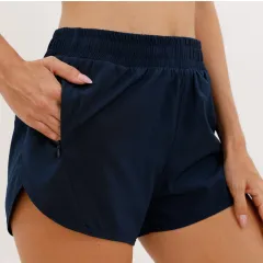 Summer Sports Shorts With Zipper Pockets Breathable Loose Anti-exposure Outdoor Running Fitness Pants For Womens Clothing - Navy - View 1